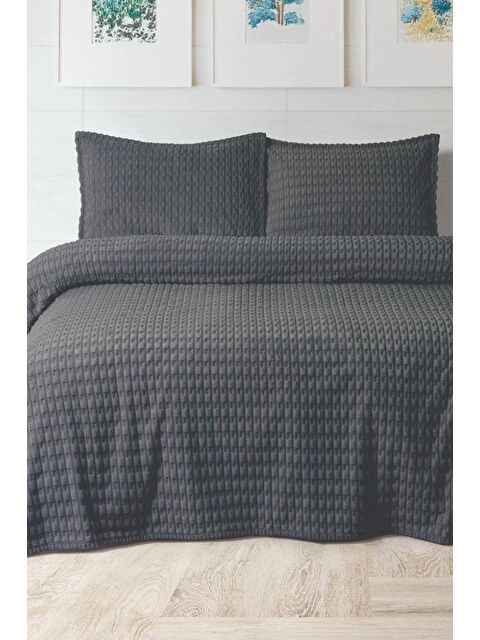 Çeyiz Diyarı Merinos Twist Çift Kişilik Battaniye Seti Antrasit - S000500195-29666
