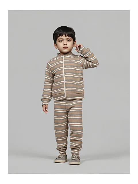 Mai Perla Unisex Çocuk Takımı Organik Pamuklu Şardonlu Kışlık Hırkalı Çizgili İkili Takım (1-5 Yaş) - S000508600-19413