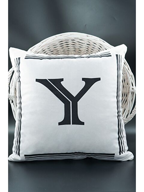 Asdiva Harfli Kırlent Kılıfı Kadife 43x43 Cm Çift Taraflı Y Harfi Kedi Desenli Evlilik Teklifi Doğum Günü - S000345737-20063