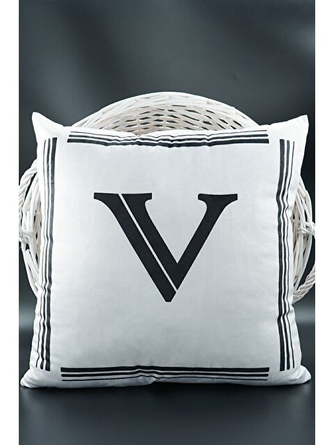 Asdiva Harfli Kırlent Kılıfı Kadife 43x43 Cm Çift Taraflı V Harfi Kedi Desenli Evlilik Teklifi Doğum Günü - S000345738-20063