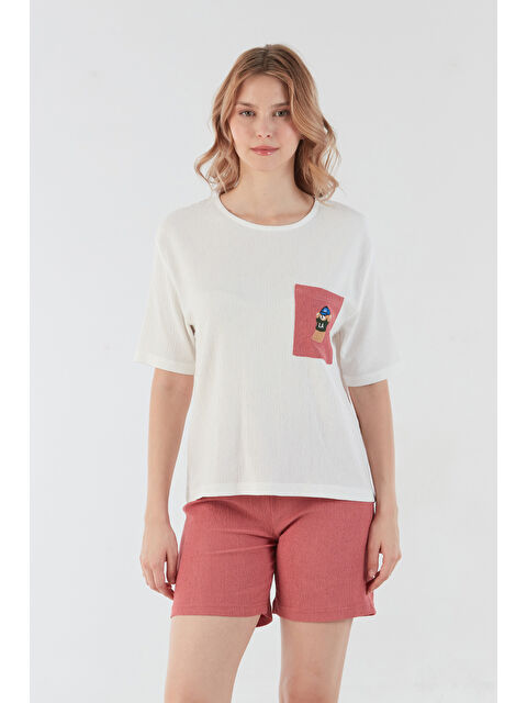 Fullamoda Bürümcük Kumaş Ayıcık Nakışlı Cepli Şortlu Takım - S000391969-20028