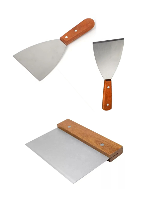 Kitchen Design Lab Paslanmaz Çelik Ahşap Saplı Spatula 3'lü Set - S000434827-24196