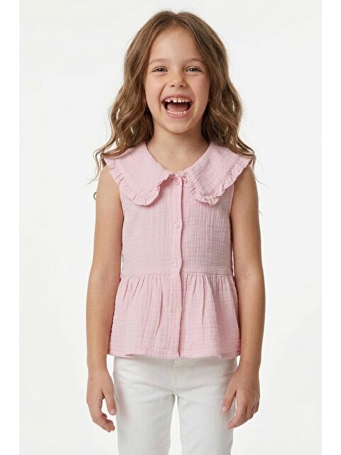 Fullamoda Fırfırlı Bebe Yaka Müslin Kumaş Kız Çocuk Gömlek - S000528005-20024