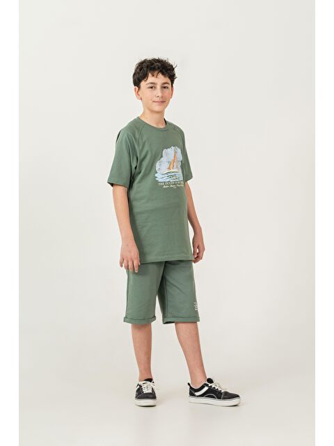 Mışıl Kids Üst Ön Orta Yelken Baskılı Alt Sol Bacak Baskılı Erkek Çocuk Şort - Tişört Takımı - S000513748-18194
