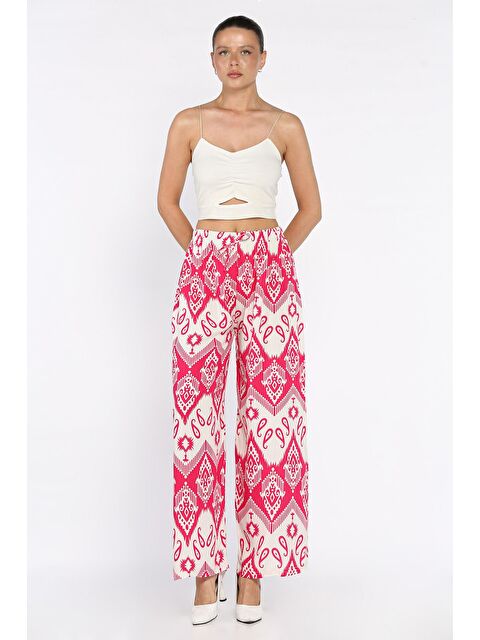 Gülseli Kadın Bel Lastikli Etnik Desenli Büyük Beden Viskon Yürüyüş Pantolonu - S000399340-25636