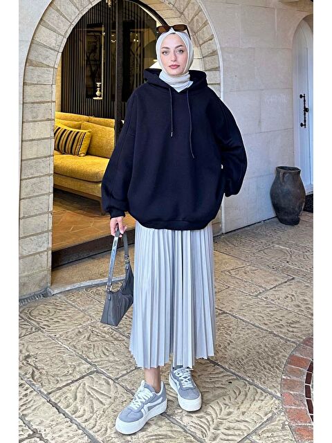 Lamelif Kapüşonlu Oversize Yan Cepli Sweat Lacivert - S000517852-21164