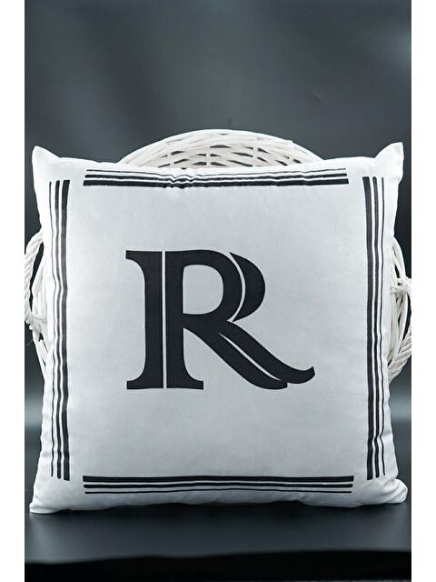 Asdiva Harfli Kırlent Kılıfı Kadife 43x43 Cm Çift Taraflı R Harfi Kedi Desenli Evlilik Teklifi Doğum Günü - S000345745-20063