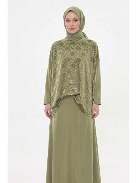 Nuss Desenli Detaylı Pantolonlu Takım 1058 Haki