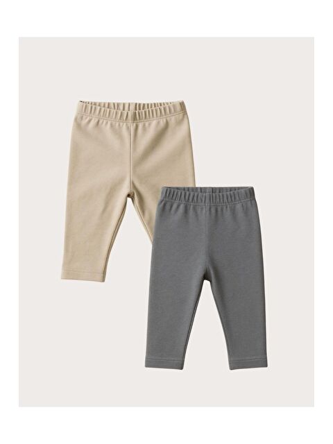 Kidex's Unisex Bebek İkili Düz Renkli Organik Kumaş 2'li Tayt Seti İlkbahar Yazlık