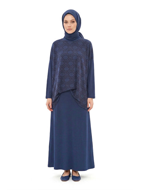 Nuss Desenli Detaylı Pantolonlu Takım 1058 İndigo