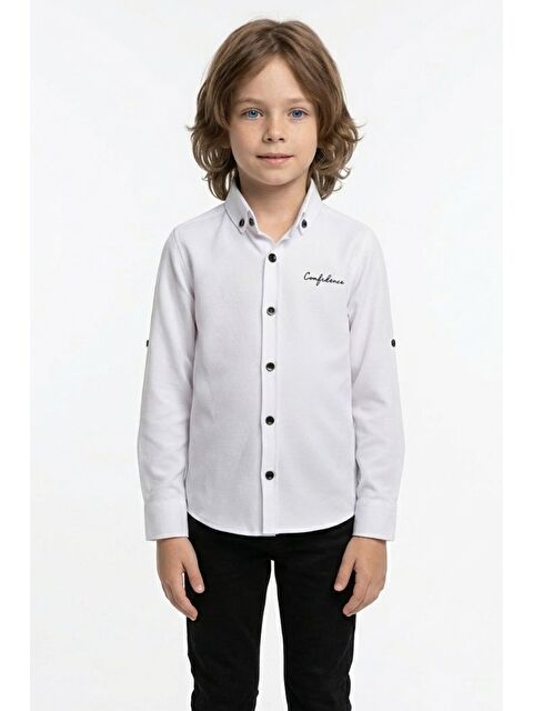 Fullamoda Yazı Baskılı Kolu Katlamalı Erkek Çocuk Gömlek - S000530036-20063