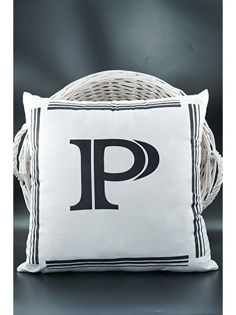 Asdiva Harfli Kırlent Kılıfı Kadife 43x43 Cm Çift Taraflı P Harfi Kedi Desenli Evlilik Teklifi Doğum Günü - S000345748-20063