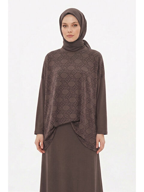 Nuss Desen Detaylı Pantolonlu Takım 1058 Kahverengi