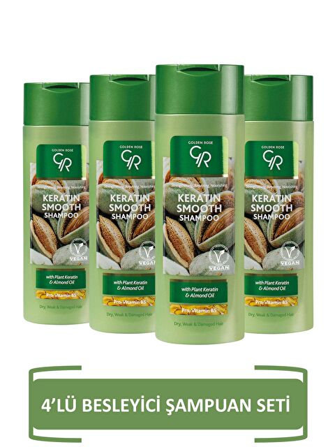 GOLDEN ROSE Keratin Smooth Shampoo - Keratin Içerikli Onarıcı 4'li Şampuan Seti