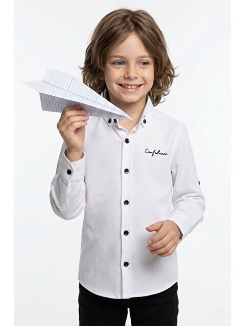 Fullamoda Yazı Baskılı Kolu Katlamalı Erkek Çocuk Gömlek