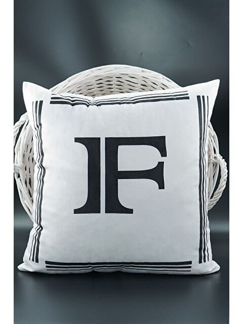 Asdiva Harfli Kırlent Kılıfı Kadife 43x43 Cm Çift Taraflı F Harfi Kedi Desenli Evlilik Teklifi Doğum Günü - S000345753-20063