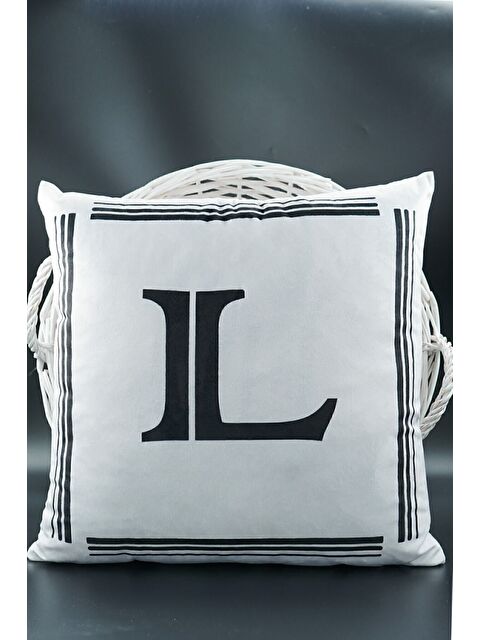 Asdiva Harfli Kırlent Kılıfı Kadife 43x43 Cm Çift Taraflı L Harfi Kedi Desenli Evlilik Teklifi Doğum Günü - S000345754-20063