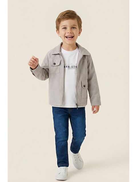 MİNİNİO Erkek Çocuk Ceketli 3'Lü Takım  - Gri - S000515053-20600