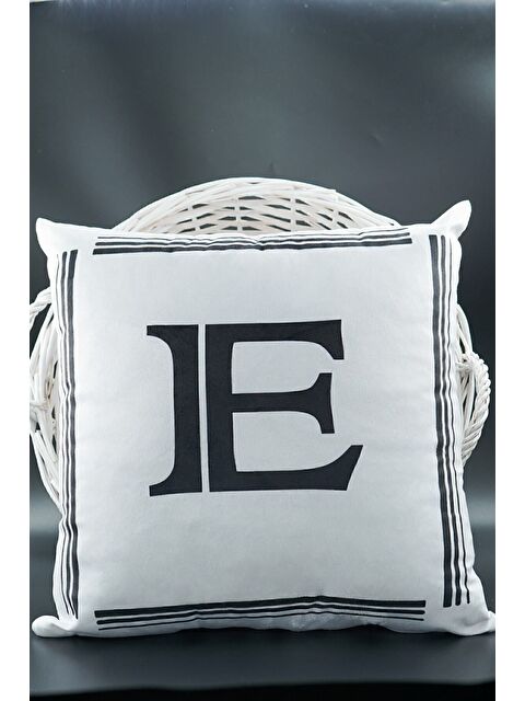 Asdiva Harfli Kırlent Kılıfı Kadife 43x43 Cm Çift Taraflı E Harfi Kedi Desenli Evlilik Teklifi Doğum Günü - S000345756-20063