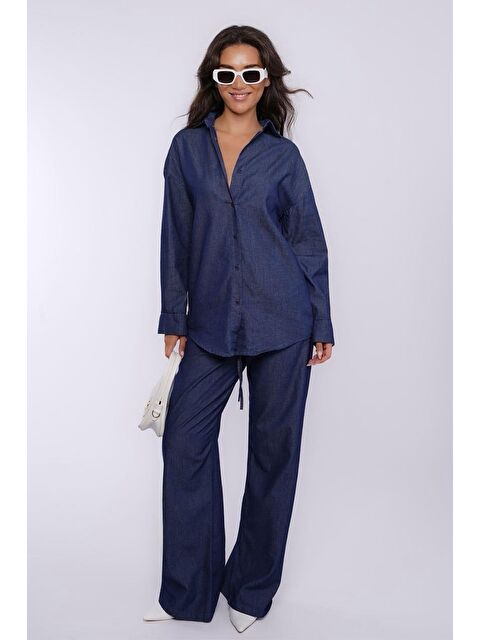 Madmext Mavi Basic Kadın Gömlek Pantolon İkili Takım Mg2383 - S000402029-17234