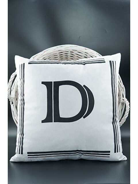 Asdiva Harfli Kırlent Kılıfı Kadife 43x43 Cm Çift Taraflı D Harfi Kedi Desenli Evlilik Teklifi Doğum Günü - S000345758-20063