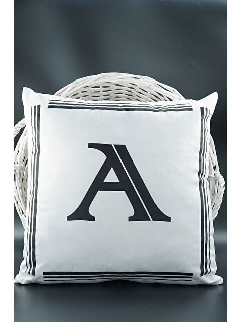 Asdiva Harfli Kırlent Kılıfı Kadife 43x43 Cm Çift Taraflı A Harfi Kedi Desenli Evlilik Teklifi Doğum Günü - S000345757-20063
