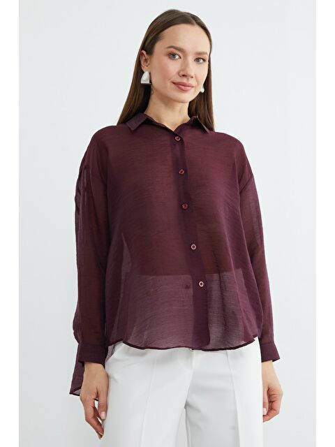 Fullamoda Jakarlı Düğmeli Transparan Gömlek - S000513447-20036