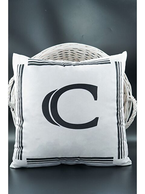 Asdiva Harfli Kırlent Kılıfı Kadife 43x43 Cm Çift Taraflı C Harfi Kedi Desenli Evlilik Teklifi Doğum Günü - S000345759-20063