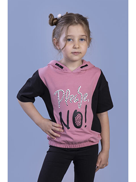 Toontoykids Kız Çocuk Kapüşonlu Garni Detaylı Baskılı Tişört - S000359035-20028