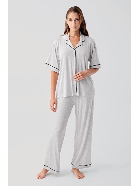 Artış Kısa Kollu Düğmeli Oversize Esnek Viskoz Pijama Takım 19210 - S000513450-20600