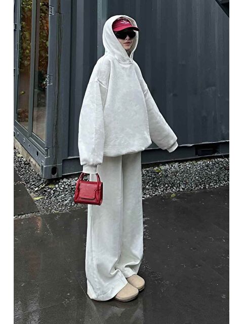 Lamelif Kapüşonlu Salaş Sweatshirt Beyaz - S000517863-20063