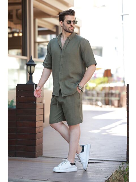 Madmext Haki Basic Erkek Şort Gömlek Takım E7321 - S000437717-18547