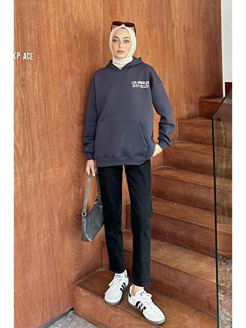 Lamelif Los Angeles Baskı Detaylı  Sweat Füme - S000518003-33408