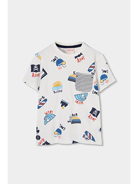 Boboli Surf Desenli Tshirt 2-6 Yaş Beyaz