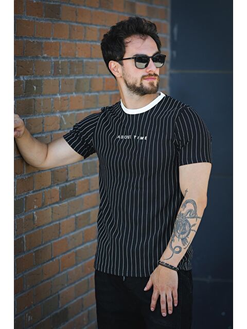 Oksit About Baskılı Çizgili Bisiklet Yaka Slim Fit Erkek Tshirt - S000437422-19351