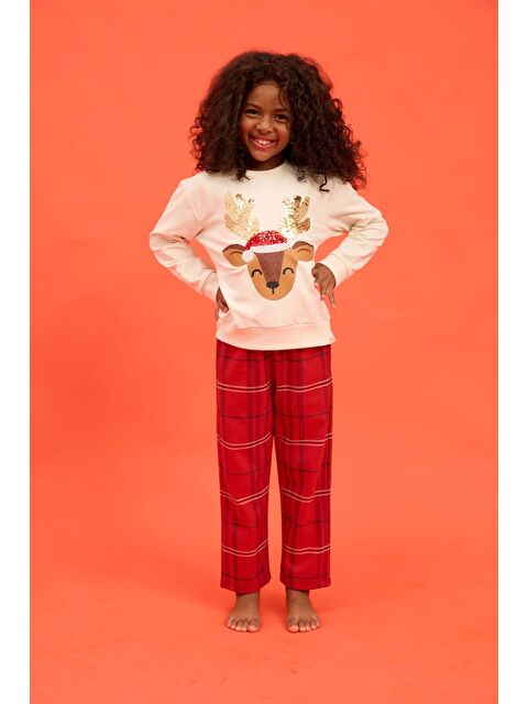 Katia And Bony Kız Çocuk Deer New Year Pijama Takımı Kırmızı - S000323984-20045