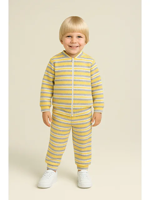 Mai Perla Unisex Çocuk Takımı Organik Pamuklu Şardonlu Kışlık Hırkalı Çizgili İkili Takım (1-5 Yaş) - S000508600-20068