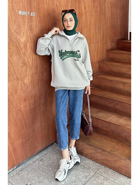 Lamelif Universiy Baskılı Üç İplik Sweat Gri - S000517860-20600