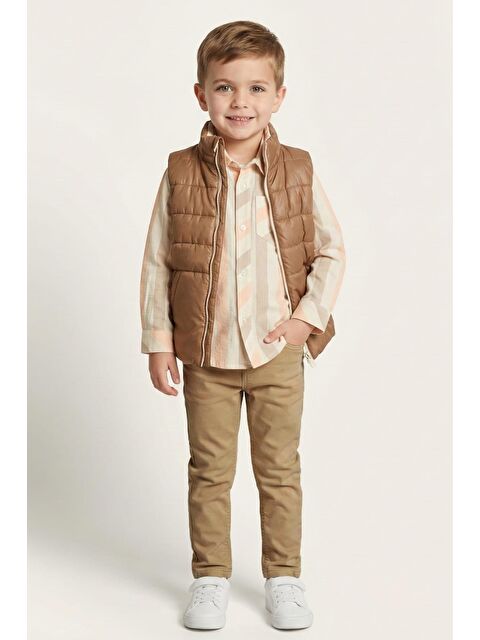 MİNİNİO Erkek Çocuk Yelekli 3'Lü Takım  - Kahverengi