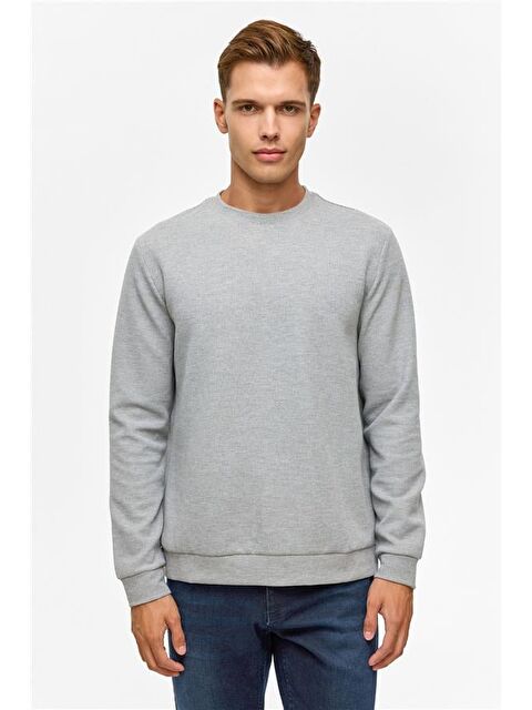 Süvari Gri Regular Düz Bisiklet Yaka Sweatshirt - S000460383-20600