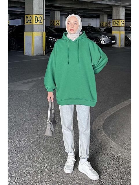 Lamelif Üç İplik Balon Kol Sweatshirt Yeşil