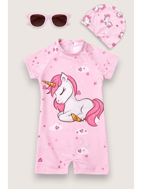 My Kids Wear Çocuk Desenli Mayo Takımı - UV Korumalı Bone ve Güneş Gözlüğü Hediyeli 2'li Set 12699