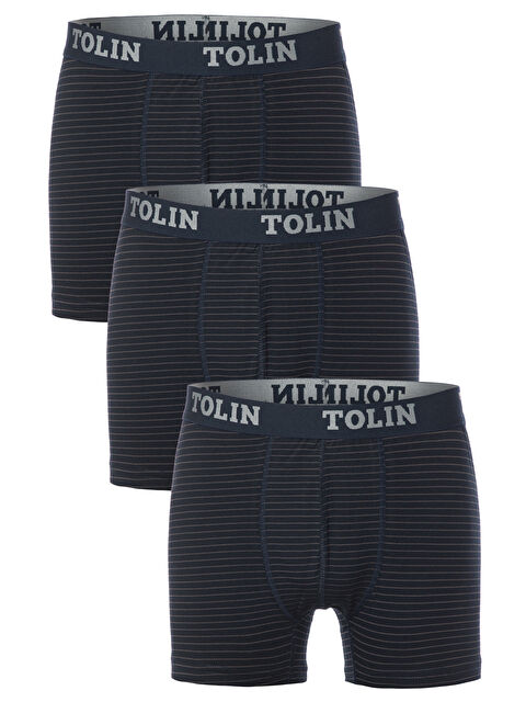 Tolin Erkek 3'lü Süprem Pamuklu Elastanlı Lacivert Desenli Boxer Seti 4147-06 - S000253039-21164