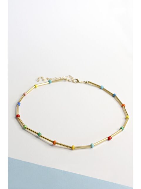 New Obsessions Gold Rengi Boru Boncuklu Lisa Kolye - S000216519-37185