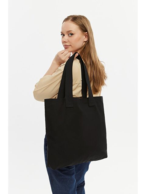 Bagg Siyah Kolon Saplı Baskısız Kanvas Yatay Çanta - S000216521-19351