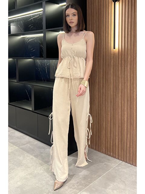 Gülseli İp Askılı Bel Lastikli Bluz Pantolon İkili Takım - S000379939-19927