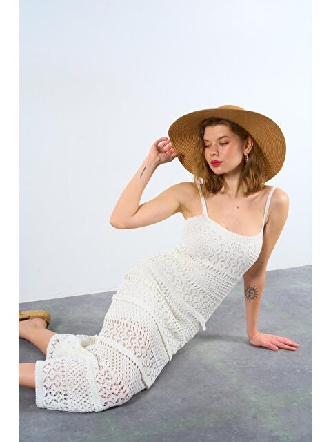 Jane's Ajurlu Astarlı Elbise - Ekru - S000527661-19965