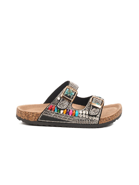 Guja Siyah Taş İşlemeli Kız Çocuk Terlik 25Y106-6 F - S000388269-19351