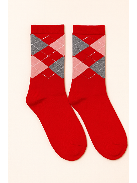 Katia And Bony Kadın Ekose Desenli Pamuklu Soket Çorap Kırmızı