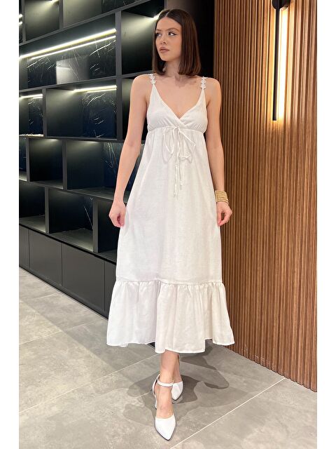 Gülseli Kadın İp Askılı Keten Elbise - S000386567-19966